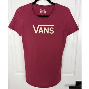 Vans Womens Graphic Logo T-Shirt Burgundy Maroon Short Sleeve Slim Fit Large